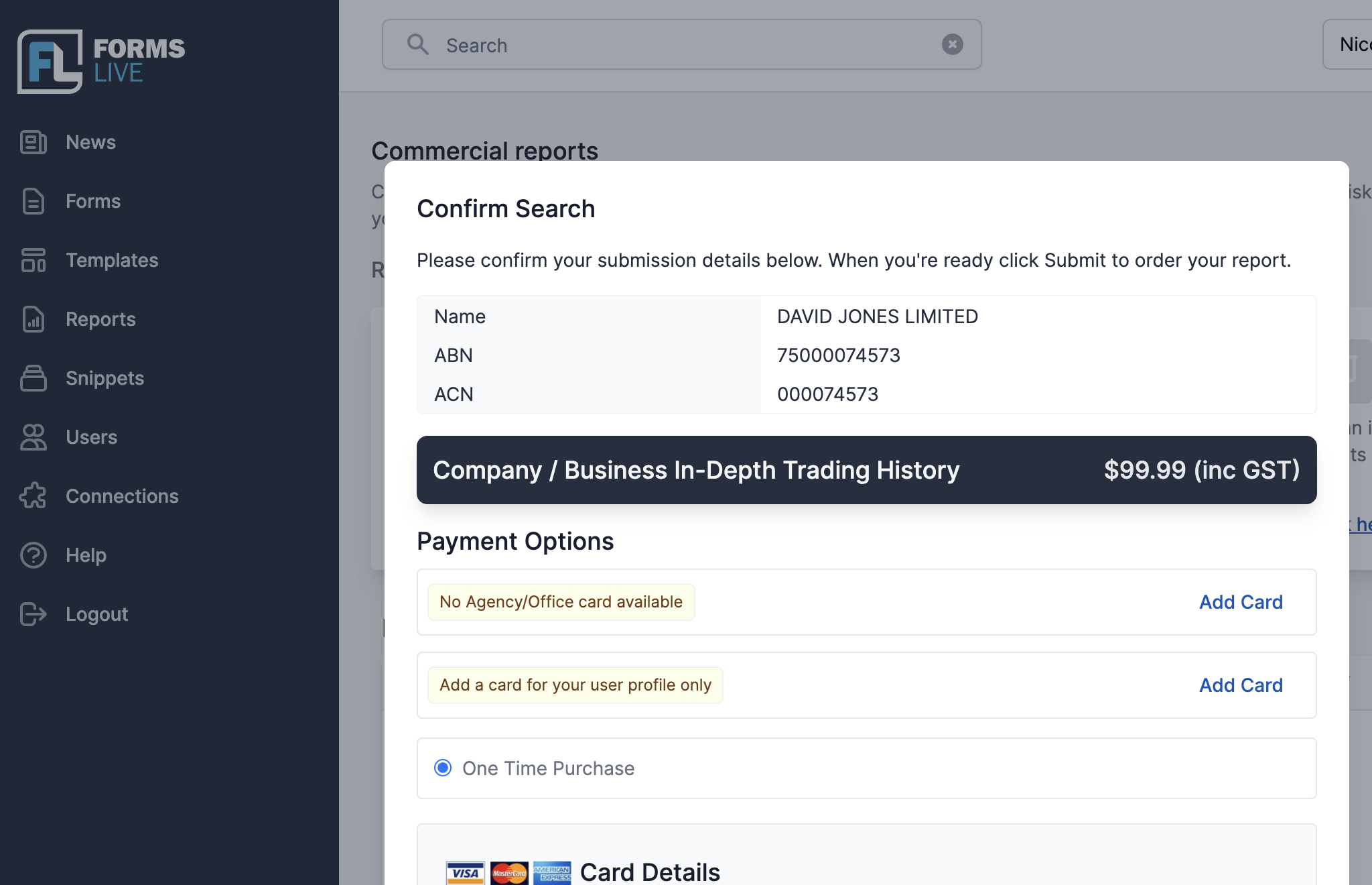 Customer profile user interface